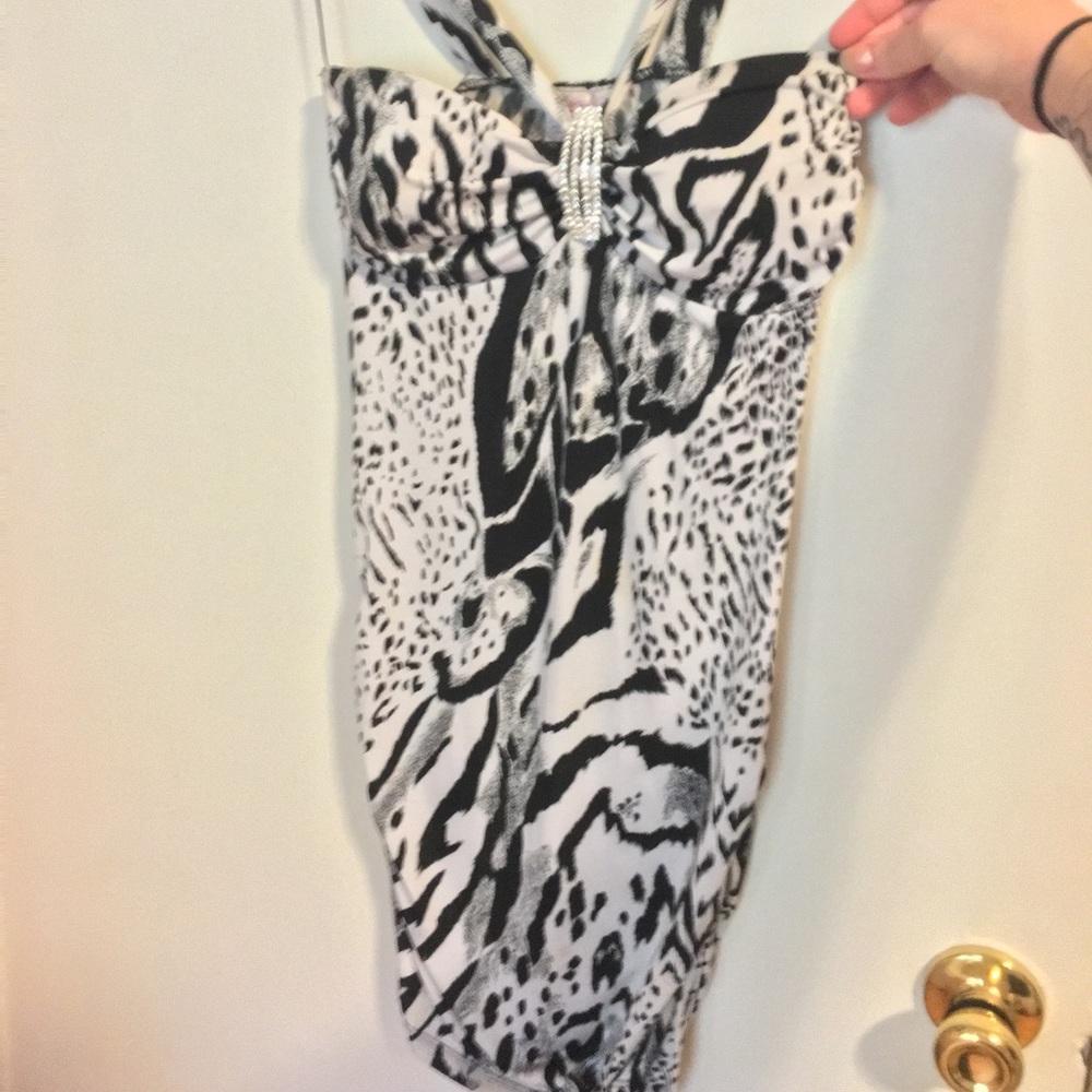animal print white and black club dress